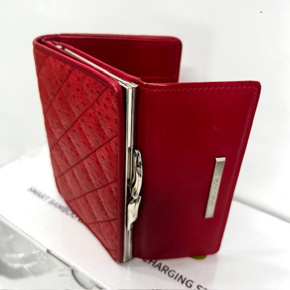 Vgt Pierre Cardin Women's Ostrich Leather Tri-Fold 5"x4" Red card/Coin Wallet(5